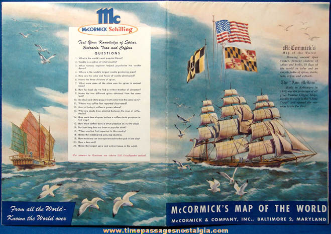 Colorful ©1960 McCormick Spice Advertising Premium World Map