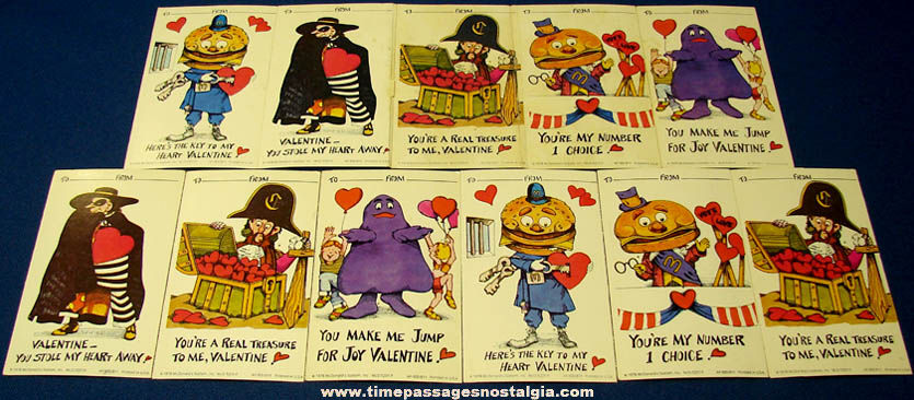 (11) Unused 1978 McDonalds Advertising Character Valentine Cards