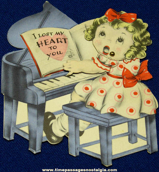 Colorful Old Mechanical Pianist Valentine Greeting Card