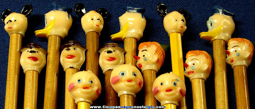 (15) Old Painted Plastic Cartoon Character Pencil Top Heads