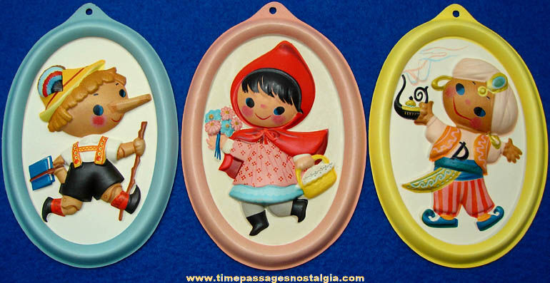 (3) Colorful Old Nursery Rhyme or Fairy Tale Character Vacuform Wall Plaques