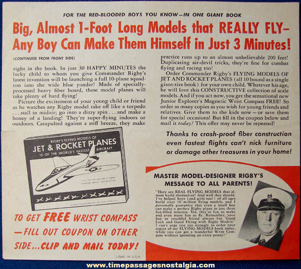 Old Airplane Model Kit Book Advertisement with a Wrist Compass Premium