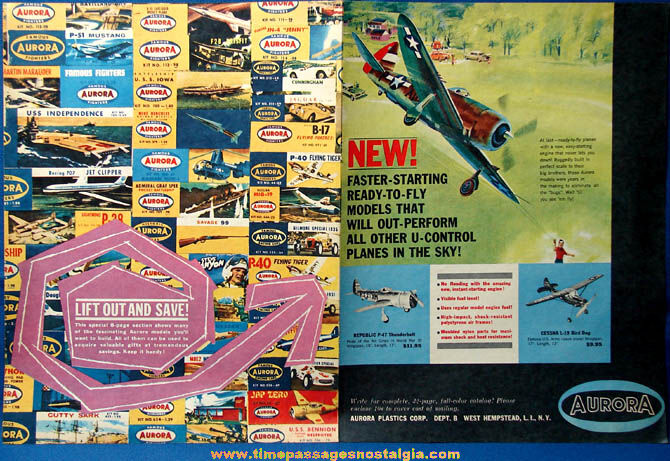 (2) Colorful 1959 Aurora Model Kit Advertising Magazine Supplement Inserts