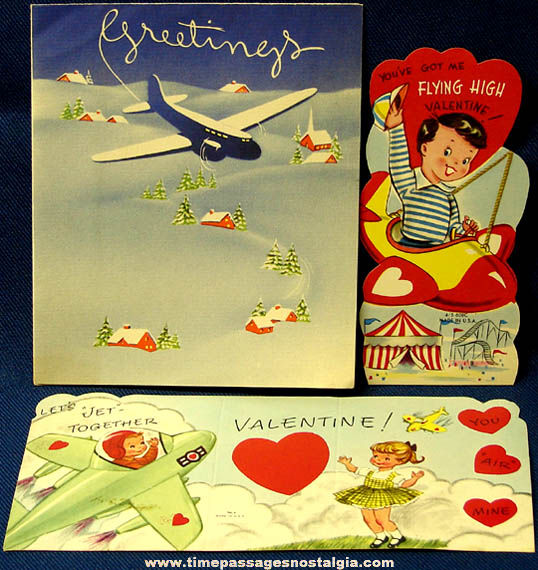 (3) Colorful Old Airplane Related Greeting Cards
