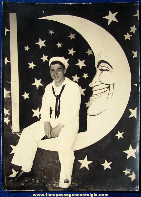 Old United States Navy Sailor Man In The Moon Souvenir Photograph