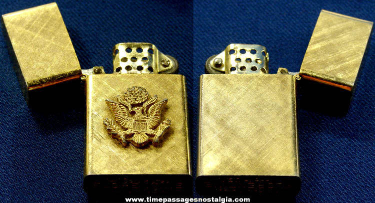 Old Unused Gold Plated Florentine U.S. Army Insignia Cigarette Lighter