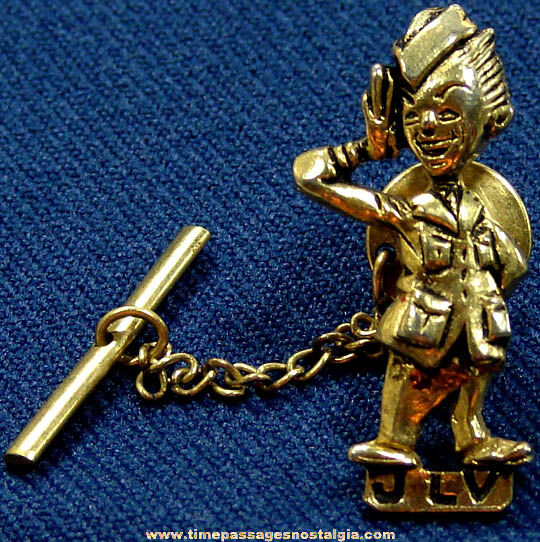 Old Metal Saluting United States Army Soldier Neck Tie Pin