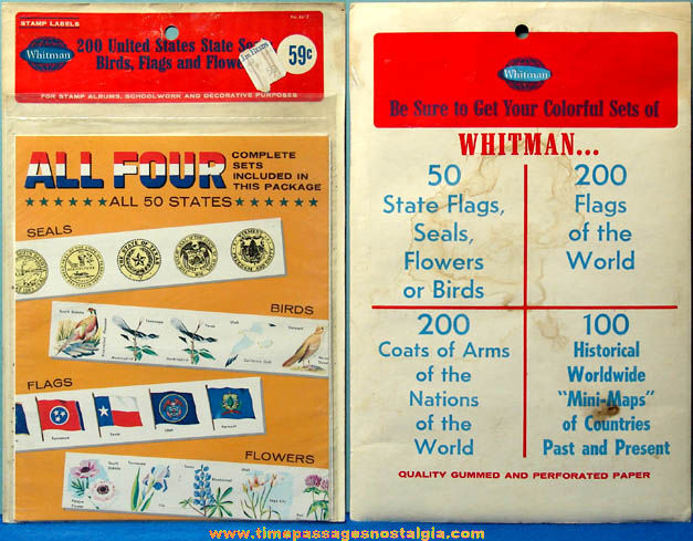 (200) Old Unopened Package of Whitman State Seal, Flag, Bird, & Flower Stamps