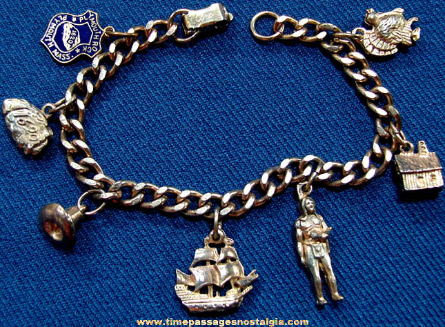 Old Plymouth Massachusetts Advertising Souvenir Charm Bracelet