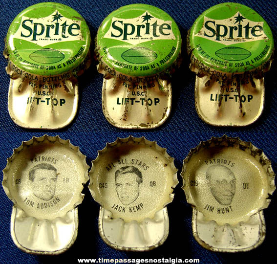 (3) Old Sprite Soda Lift Top Bottle Caps With Football Players