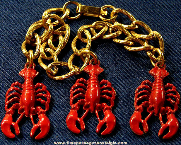 Old Painted Metal Lobster Souvenir Jewelry Charm Bracelet
