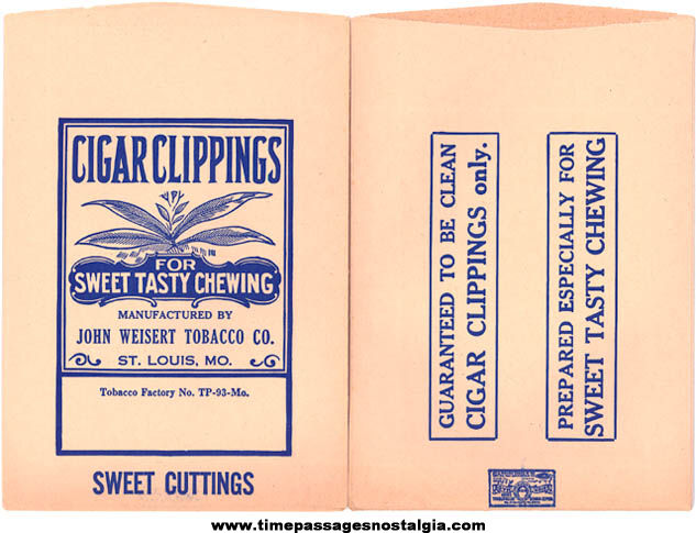 (2) Old Unused John Weisert Tobacco Company Cigar Clipping Paper Bags