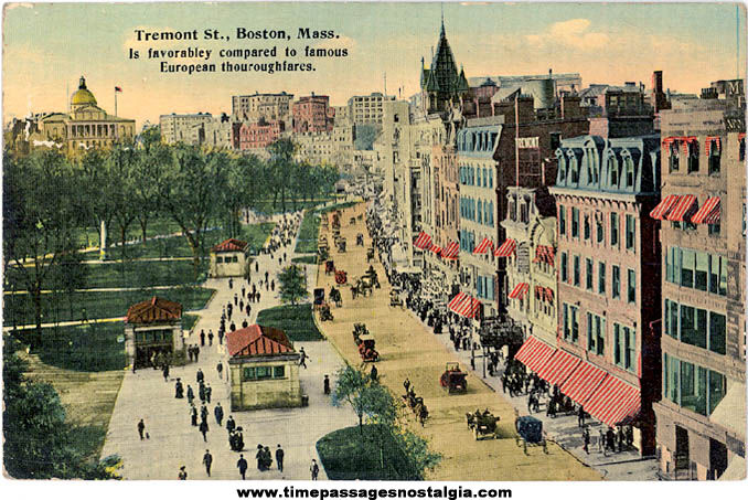 Colorful Old Unused Tremont Street Boston Massachusetts Post Card