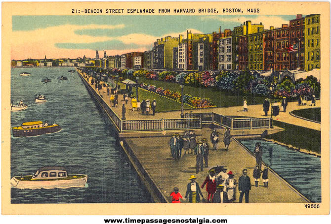 Colorful Old Unused Beacon Street Esplanade Boston Massachusetts Post Card