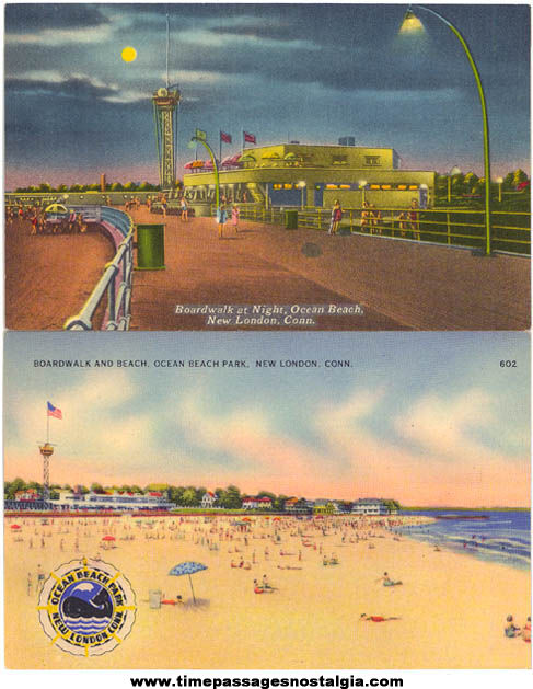 (2) Colorful Old Unused Ocean Beach New London Connecticut Linen Post Cards