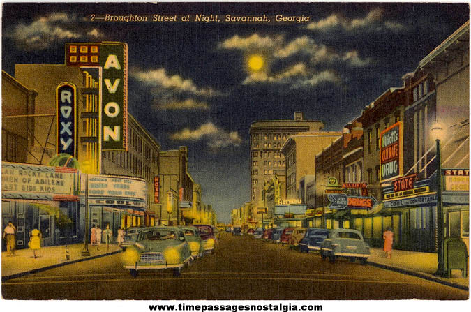 Colorful Old Downtown Savannah Georgia Linen Post Card