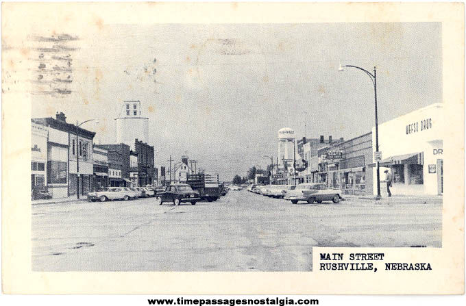 1968 Downtown Rushville Nebraska Main Street Post Card