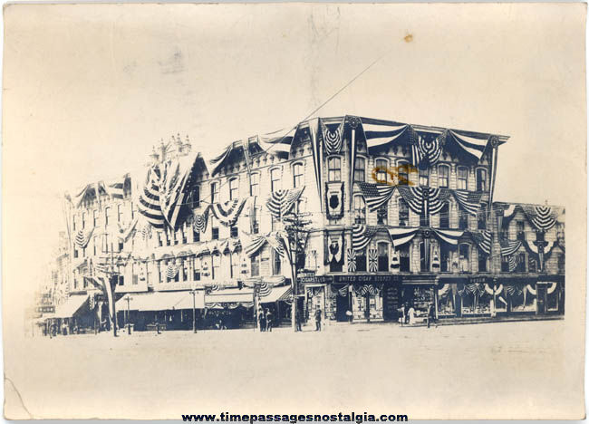 Old City Building Photograph With Patriotic Banners & Flags