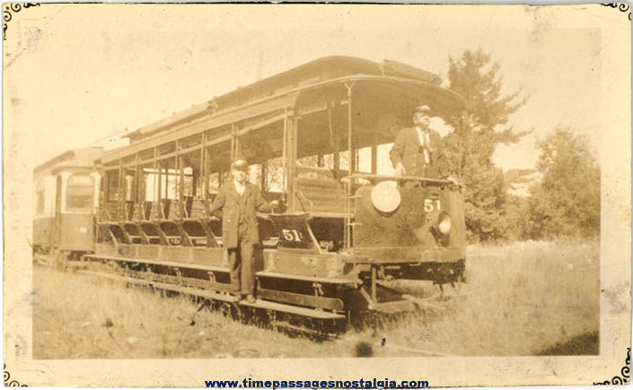 Old Open Air Street Car & Conductors Photograph