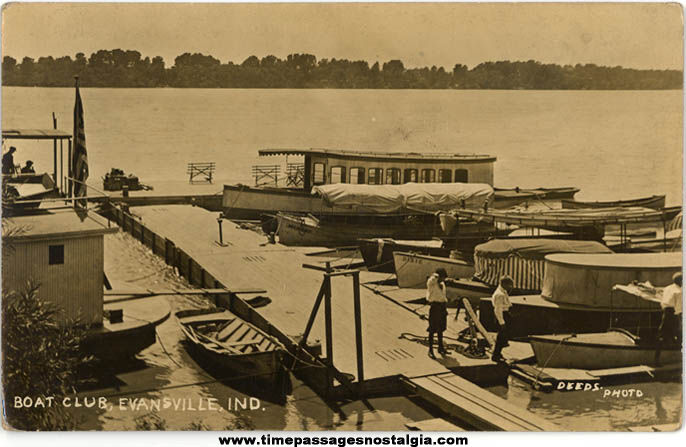 Old Unused Evansville Indiana Boat Club Real Photo Post Card