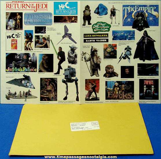 Unused ©1983 Star Wars Coca Cola Hi-C Advertising Premium Sticker Sheet With Mailer