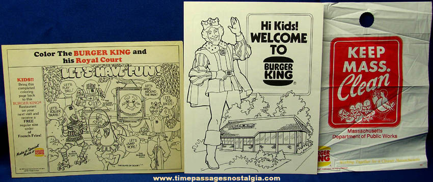 (3) Unused 1980s Burger King Restaurant Advertising Items