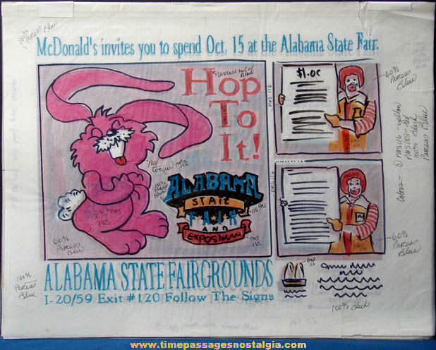 Colorful McDonald’s Restaurant Alabama State Fair Advertising Place Mat Art & Color Separations
