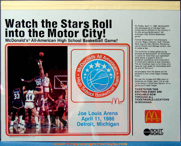 Colorful ©1986 McDonald’s Restaurant Basketball Advertising Place Mat Art Color Separations