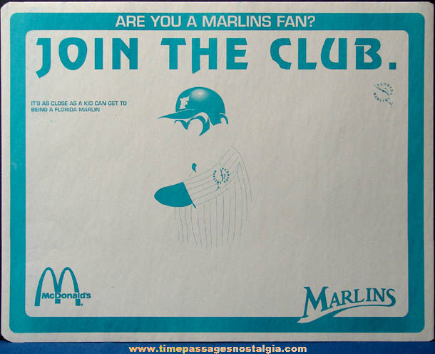 ©1995 McDonald’s Florida Marlins Baseball Advertising Place Mat Press Proof & Test Sheet