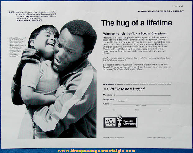 ©1981 McDonald’s Special Olympics Advertising Campaign Slick Sheet