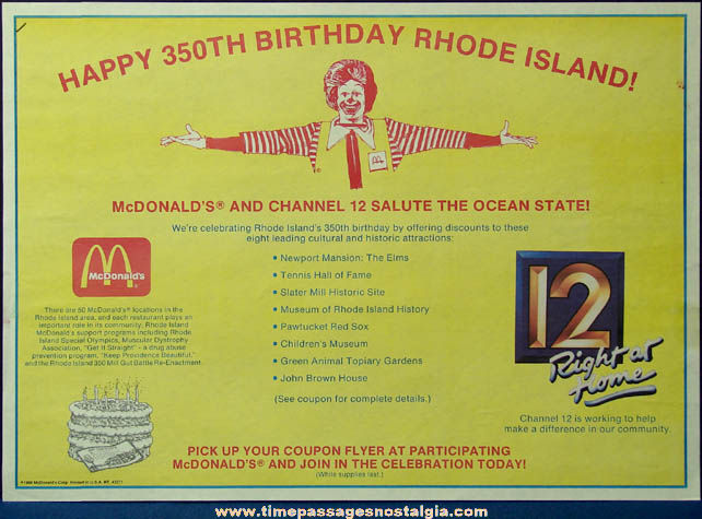 (5) Colorful 1980s McDonald’s Restaurant Advertising Place Mat Press Proofs