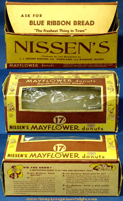Old J. J. Nissen Baking Company Mayflower Donut Advertising Box