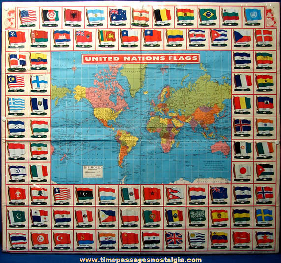 Complete Set of (83) 1959 Nabisco Cereal Prize Lithographed Tin Country Flags With Premium Map