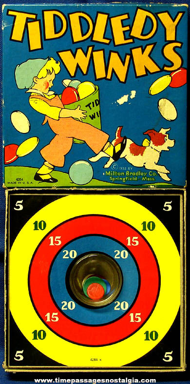Colorful Boxed 1932 Milton Bradley Tiddledy Winks Game