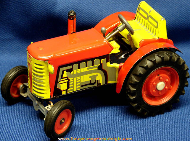 Old Key Wind Up Tin Toy Zetor Farm Tractor