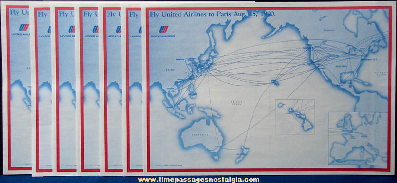 (7) Unused 1990 United Airlines Advertising Paper Place Mats