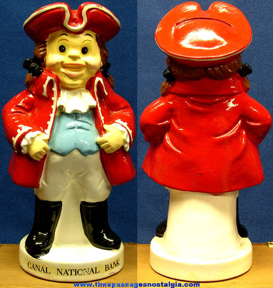 Colorful Old Ceramic Canal National Bank Advertising Premium Figurine Bank