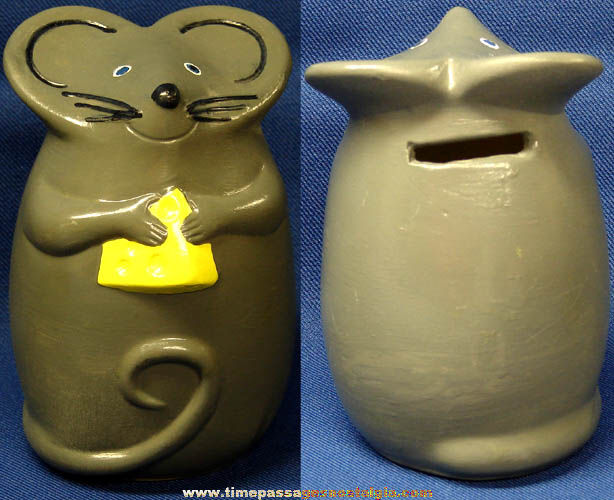 Old Ceramic Mouse With Cheese Figurine Bank