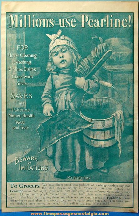 Large 1897 Pearline Soap Advertising Print with a Young Girl