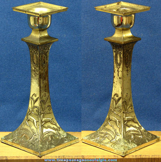 Old Metal Candle Stick with Gazelles or Antelope