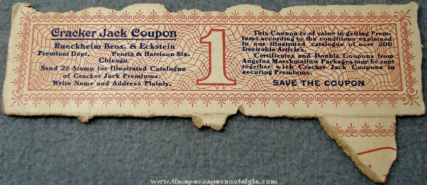 Early 1900s Cracker Jack Box Advertising Premium Coupon