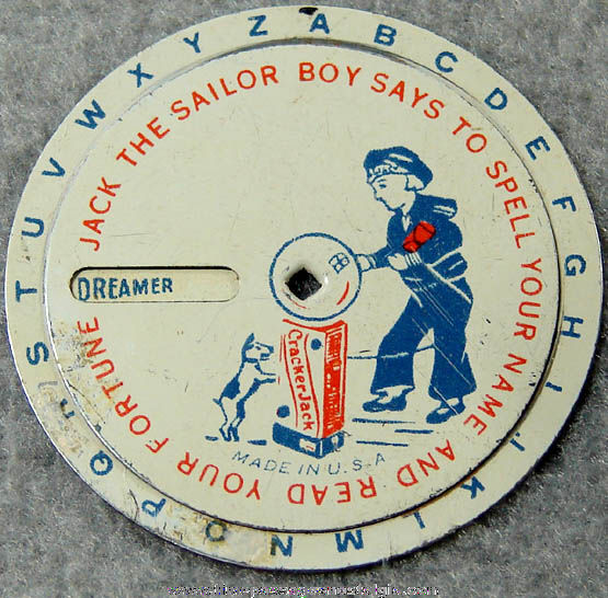 1930s Cracker Jack Advertising Fortune Telling Tin Toy Prize