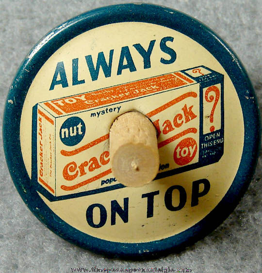 1930s Cracker Jack Pop Corn Confection Mystery Club Advertising Lithographed Tin Toy Spinner Top Prize
