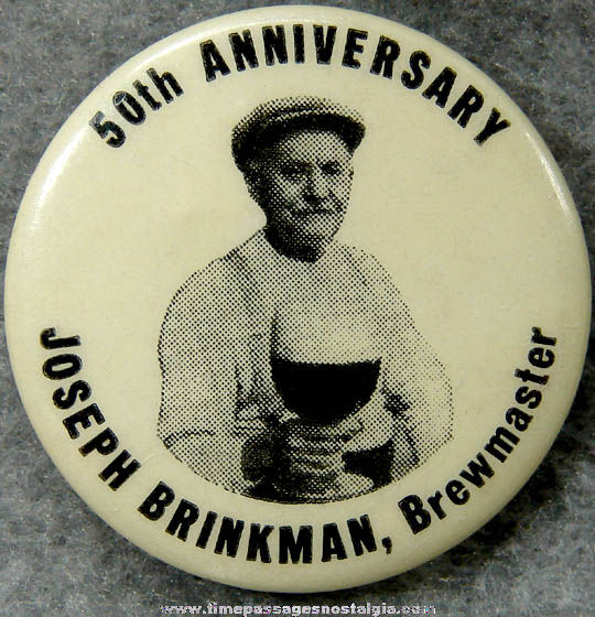 1940s Joseph Brinkman Brewmaster Advertising Celluloid Pin Back Button