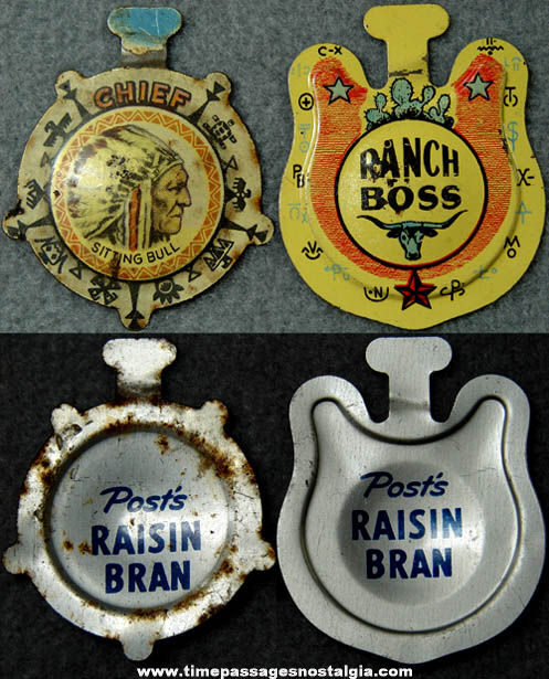 (2) 1950s Post Raisin Bran Cereal Prize Hopalong Cassidy Western Badges