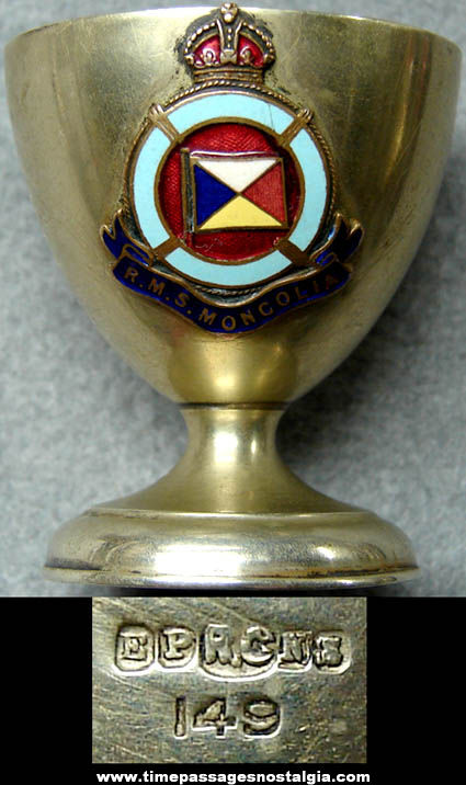 Small Old R.M.S. Mongolia Enameled Silver Advertising Souvenir Goblet Cup