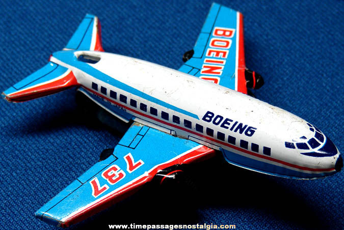 Old Lithographed Tin Toy Boeing 737 Friction Airplane