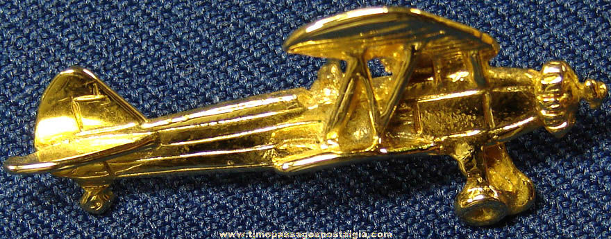 Detailed Brass Plated Biplane Jewelry Pin