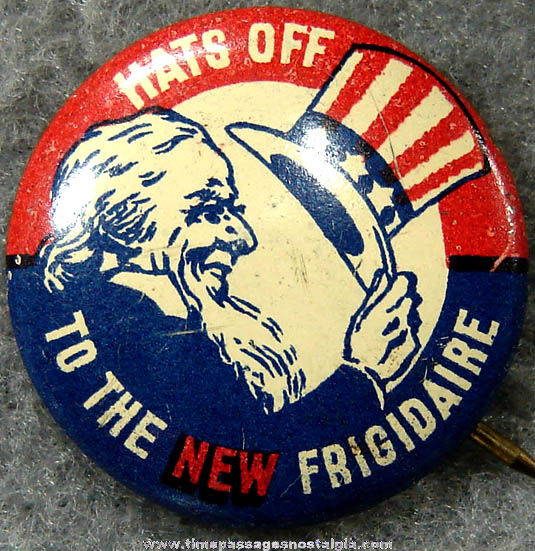 Uncle Sam & Frigidaire Advertising Pin Back Button
