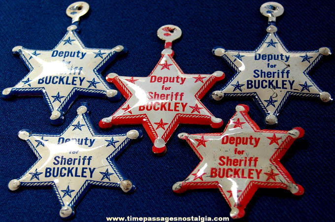 (5) Old Lithographed Tin Deputy For Sheriff Buckley Toy Badges